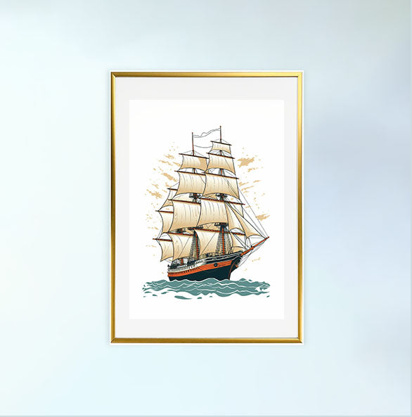船のアートポスター金フレームあり