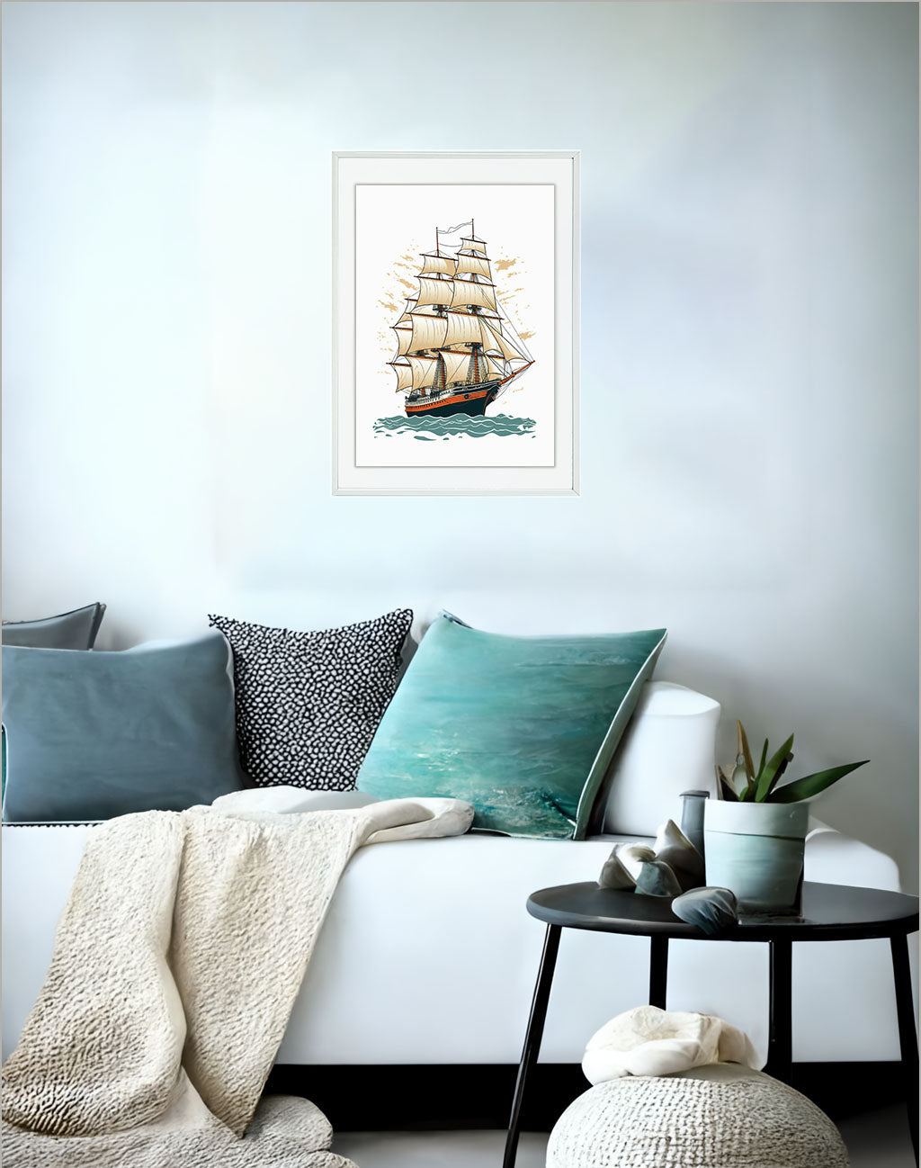 船のアートポスターソファ配置イメージ