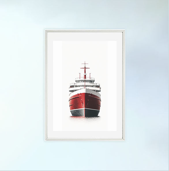 船のアートポスター白フレームあり