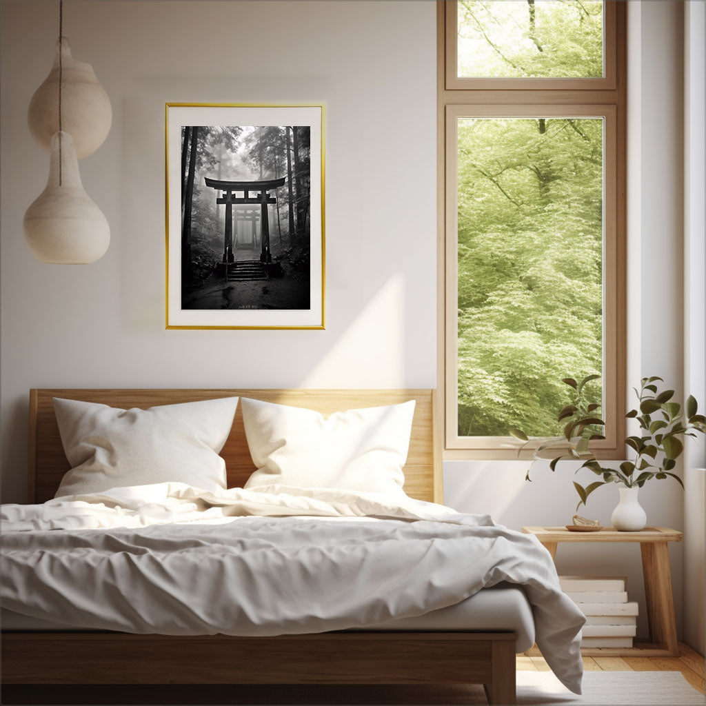 森のアートポスター寝室配置イメージ