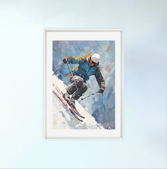 スキーのアートポスター白フレームあり