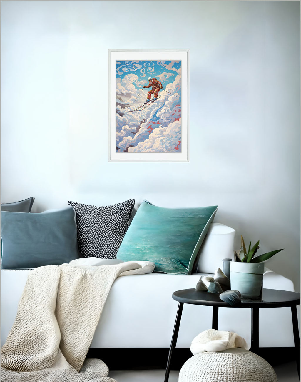 スキーのアートポスターソファ配置イメージ