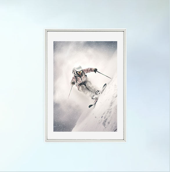 スキーのアートポスター銀フレームあり