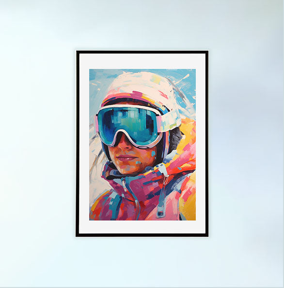 スキーのアートポスター黒フレームあり