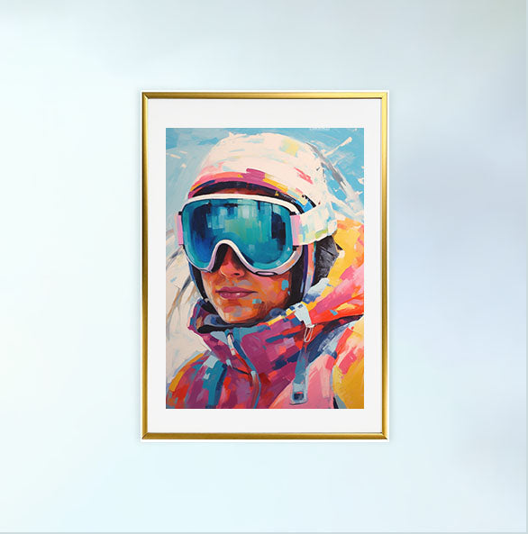 スキーのアートポスター金フレームあり
