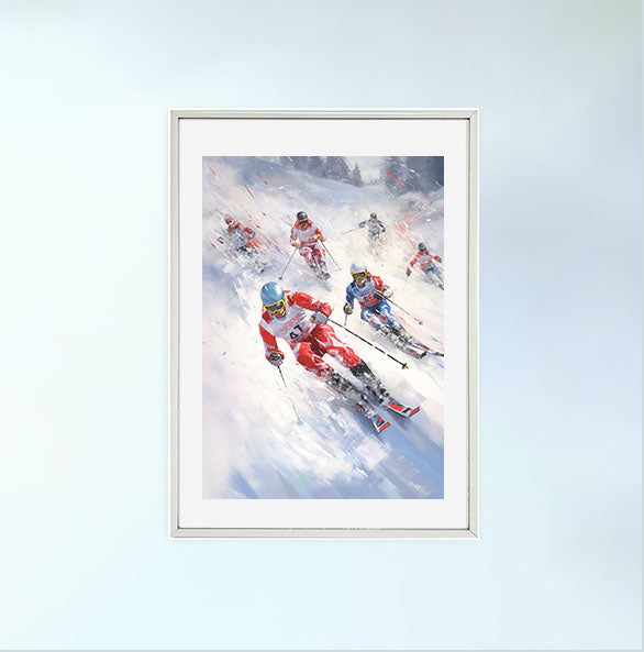 スキーのアートポスター銀フレームあり