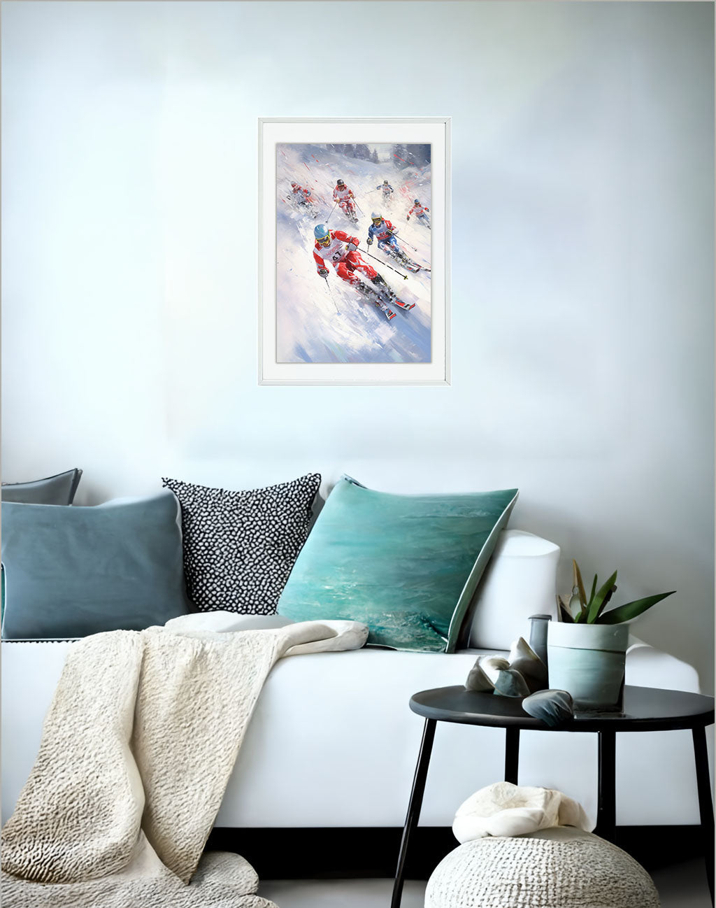 スキーのアートポスターソファ配置イメージ