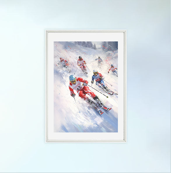スキーのアートポスター白フレームあり