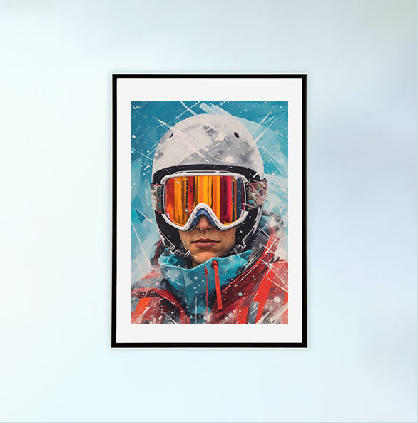 スキーのアートポスター黒フレームあり