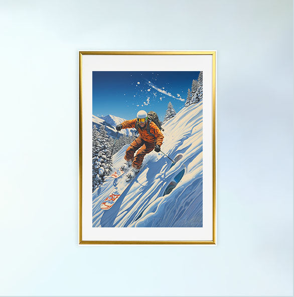 雪のアートポスター金フレームあり