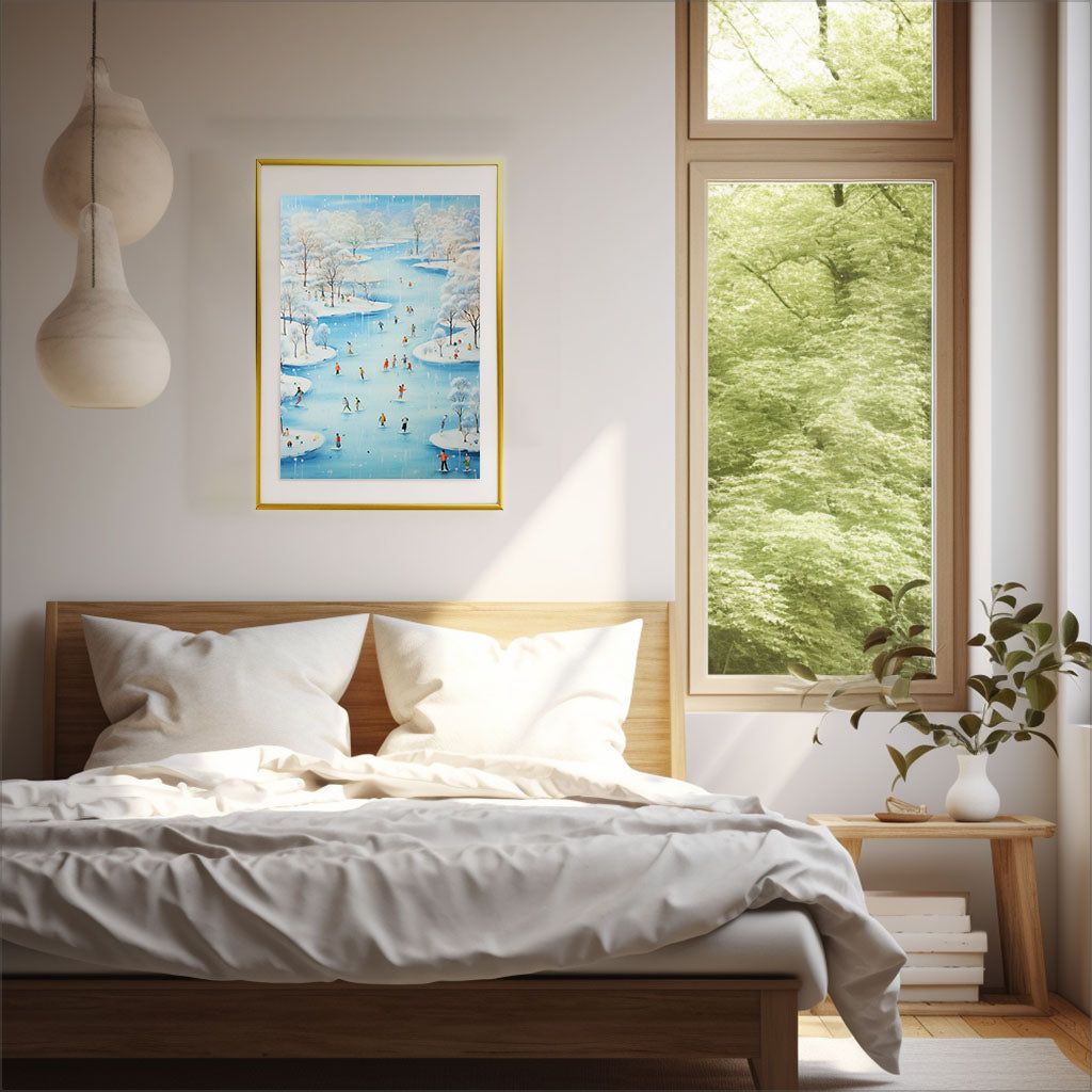 雪のアートポスター寝室配置イメージ