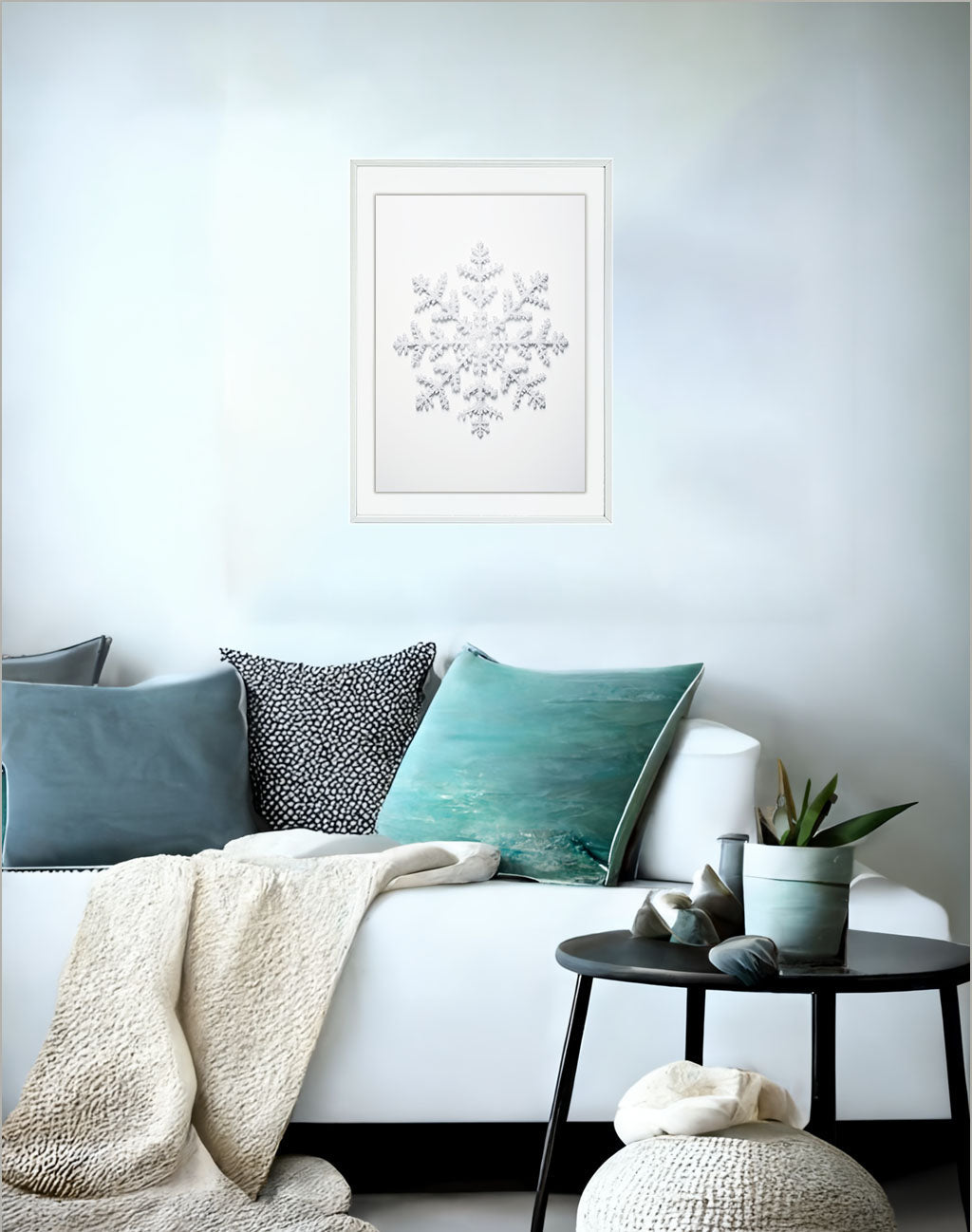 雪のアートポスターソファ配置イメージ