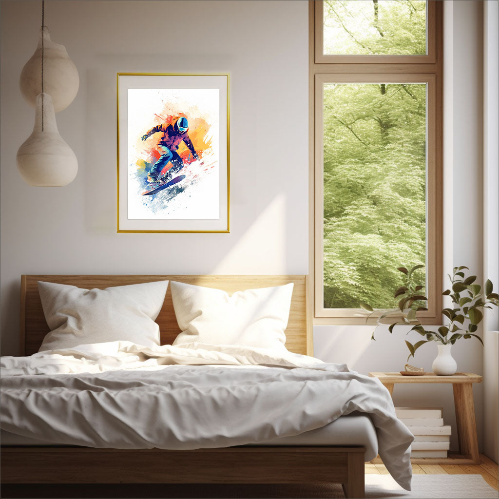 スノーボードのアートポスター寝室配置イメージ