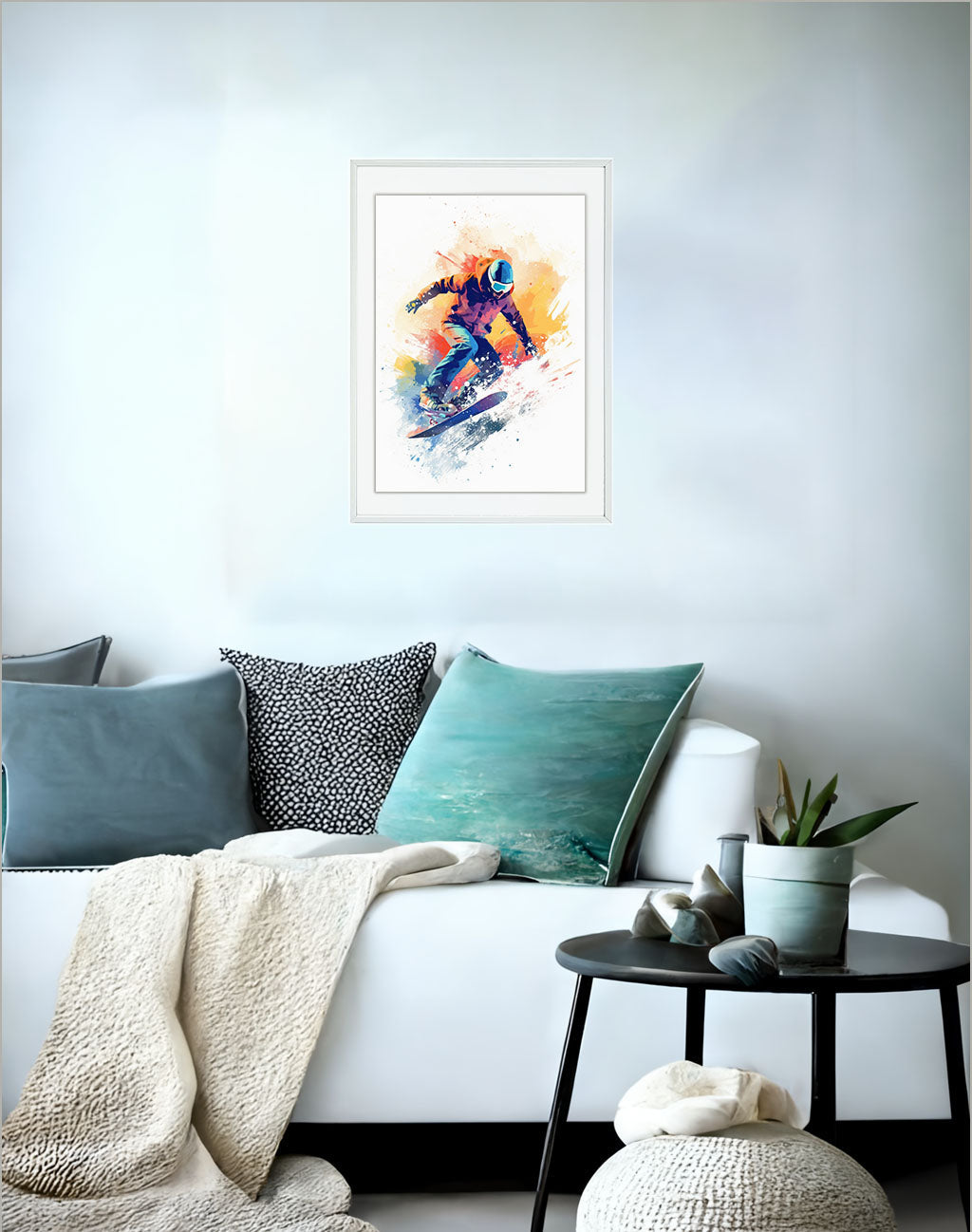 スノーボードのアートポスターソファ配置イメージ