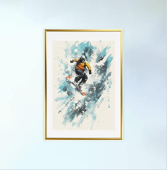 スノーボードのアートポスター金フレームあり