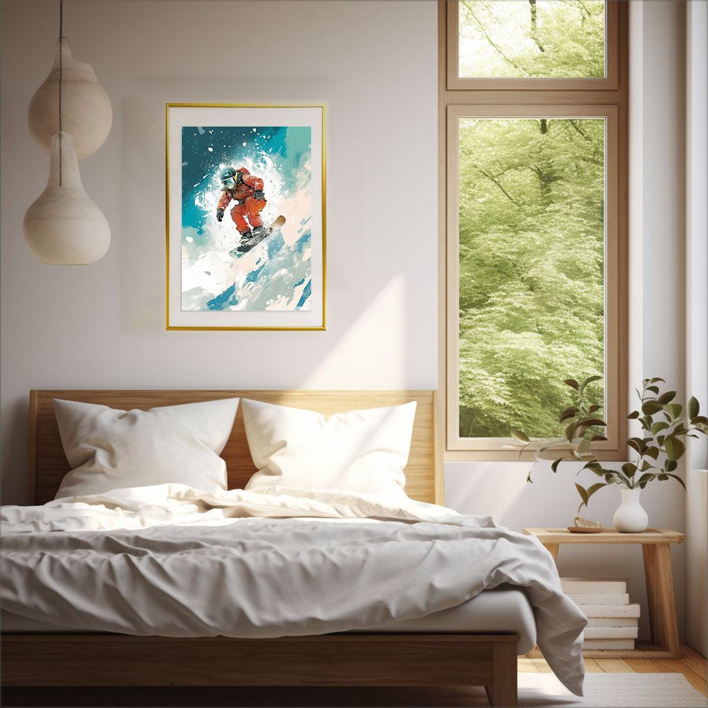 スノーボードのアートポスター寝室配置イメージ