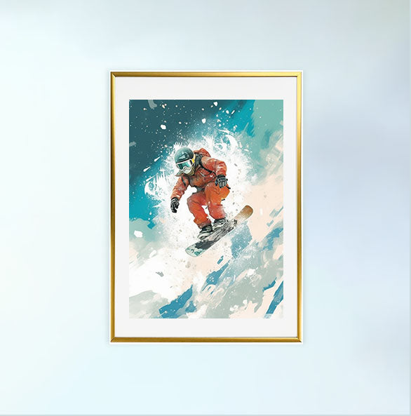 スノーボードのアートポスター金フレームあり