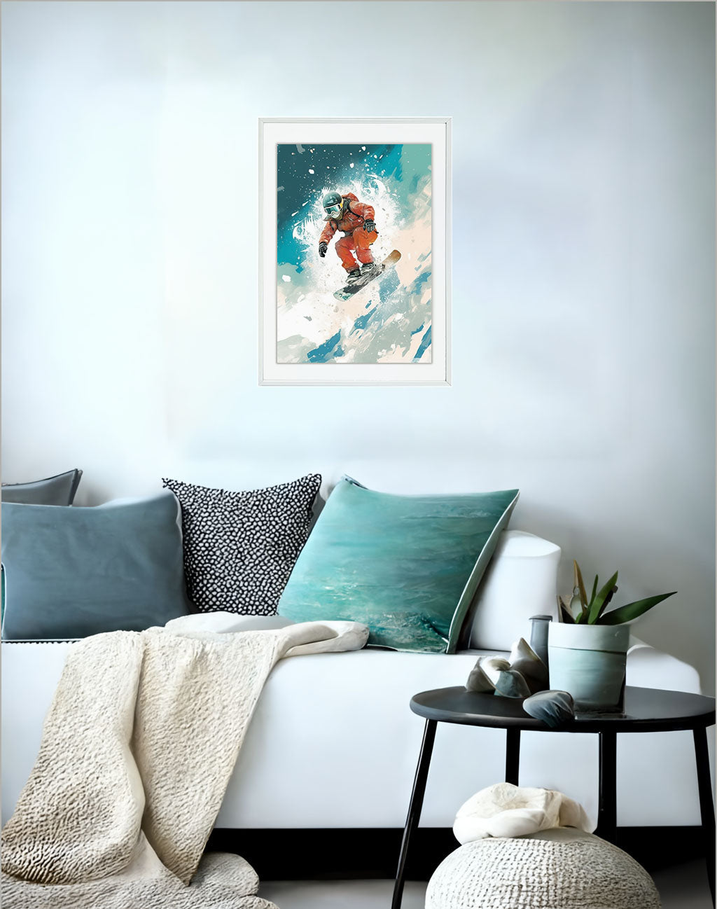 スノーボードのアートポスターソファ配置イメージ