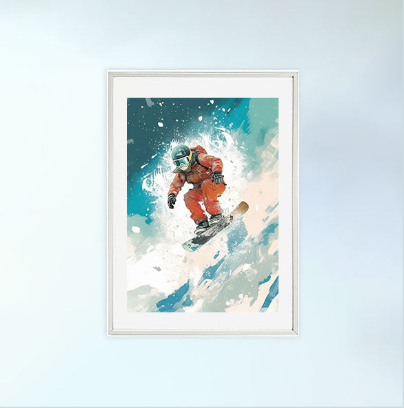 スノーボードのアートポスター白フレームあり