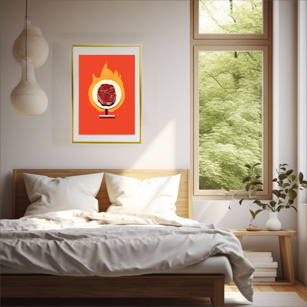ステーキのアートポスター寝室配置イメージ