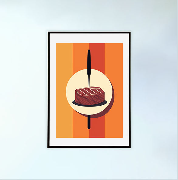 ステーキのアートポスター黒フレームあり
