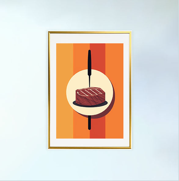 ステーキのアートポスター金フレームあり