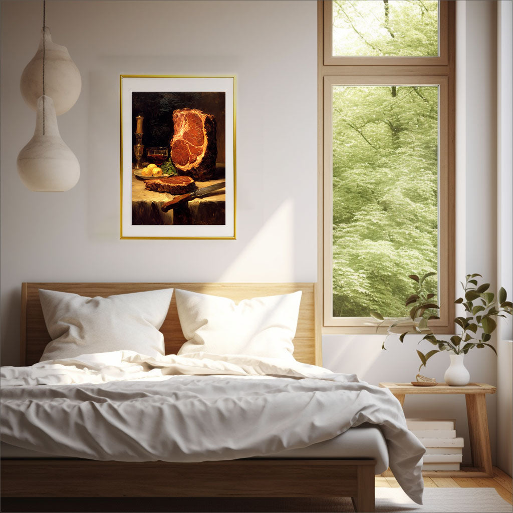 ステーキのアートポスター寝室配置イメージ
