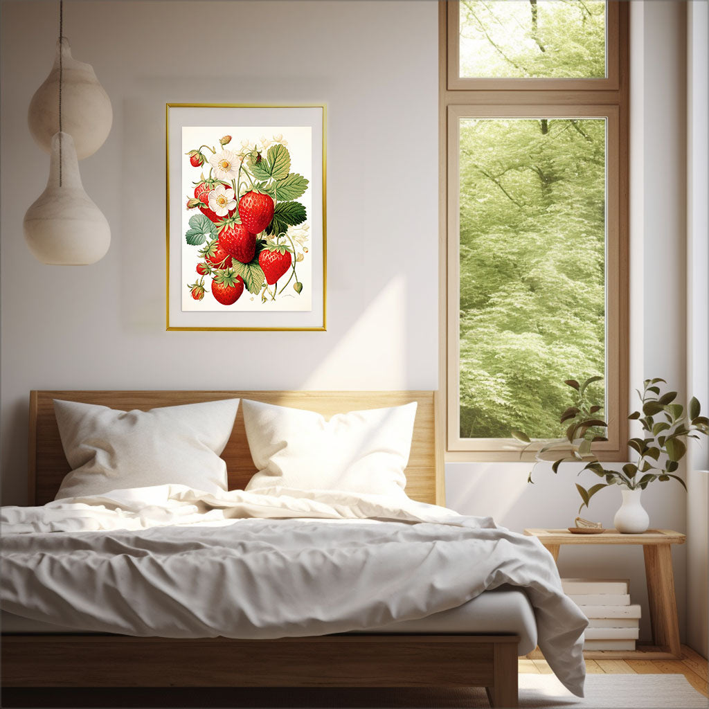 いちごのアートポスター寝室配置イメージ
