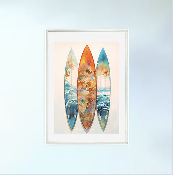 サーフィンのアートポスター銀フレームあり