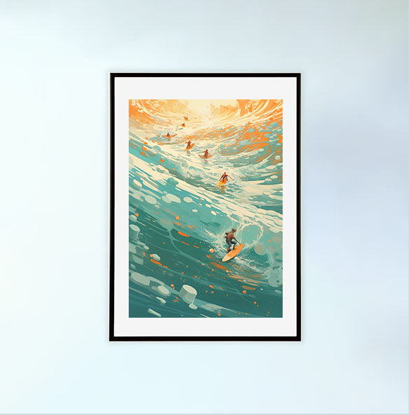 サーフィンのアートポスター黒フレームあり