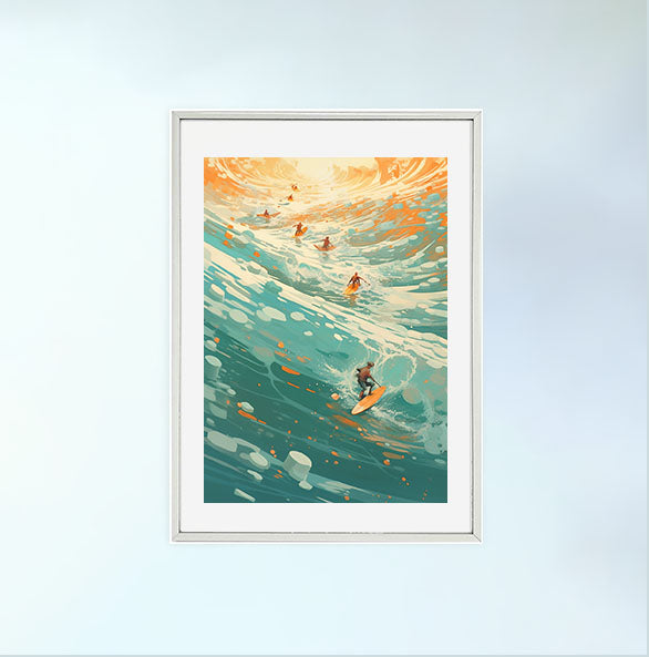 サーフィンのアートポスター銀フレームあり