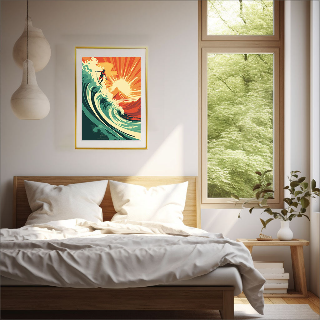 サーフィンのアートポスター寝室配置イメージ