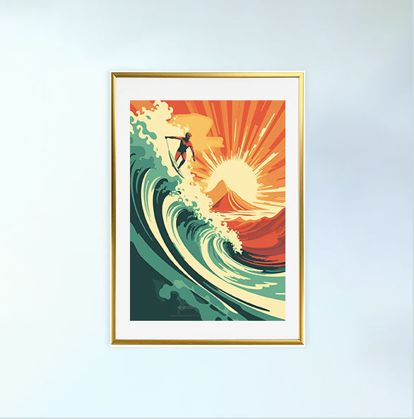 サーフィンのアートポスター金フレームあり