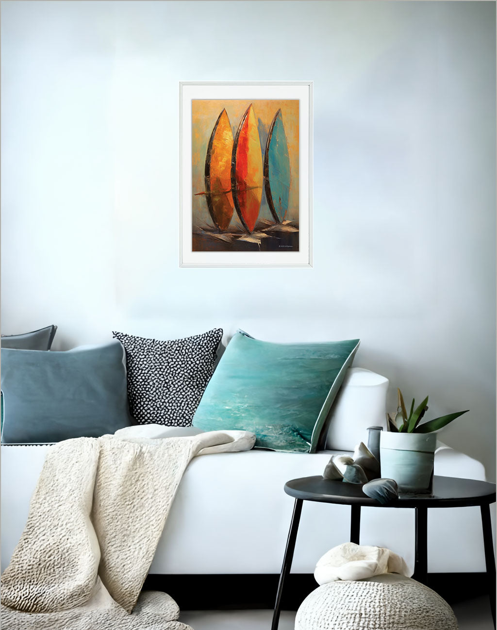 サーフィンのアートポスターソファ配置イメージ