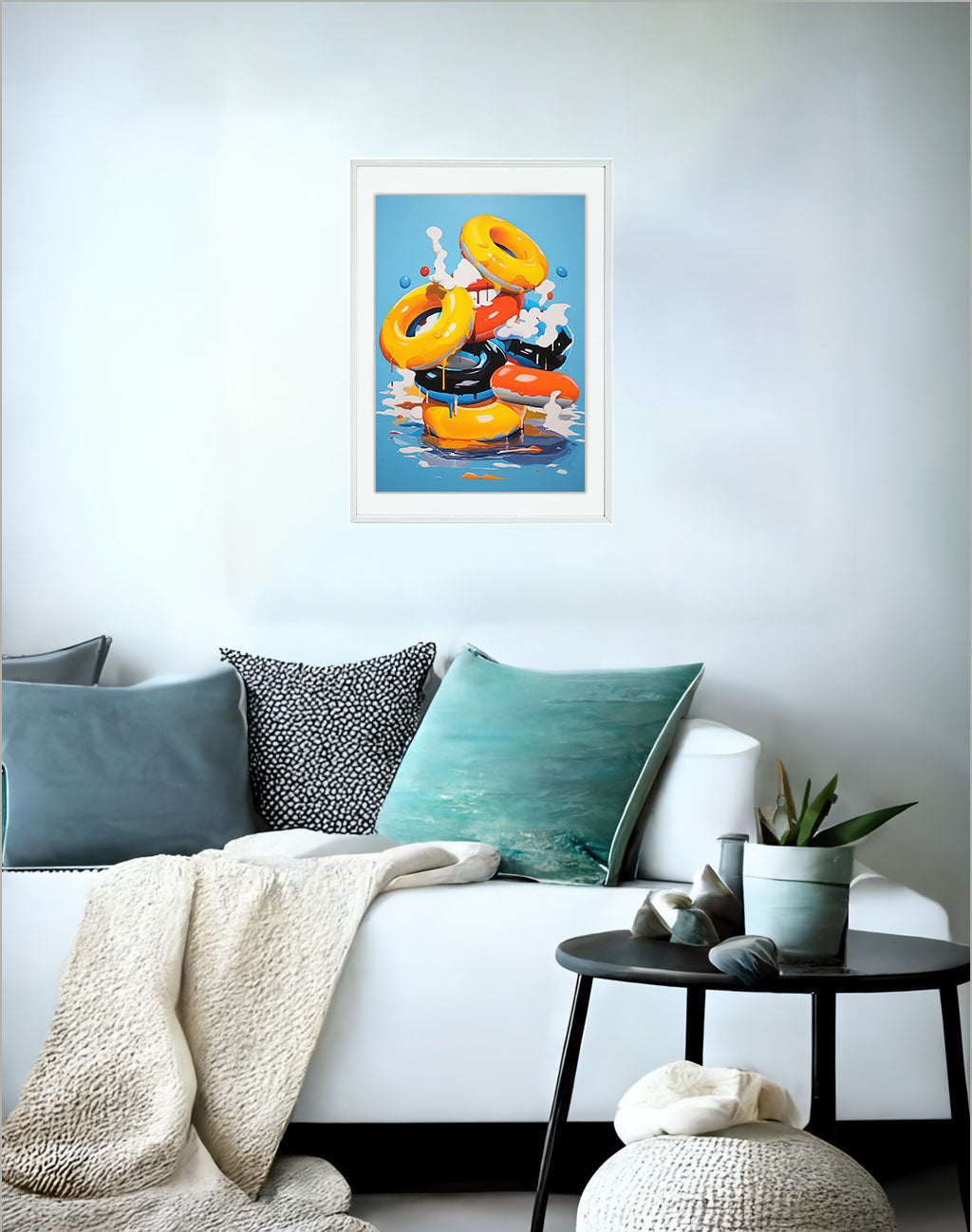 浮き輪のアートポスターソファ配置イメージ