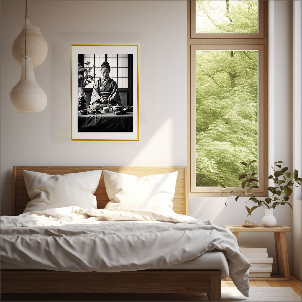 お茶のアートポスター寝室配置イメージ