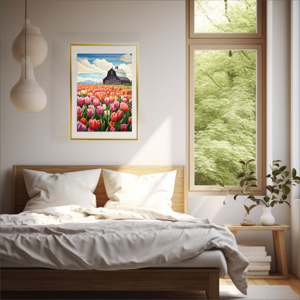 チューリップ畑のアートポスター寝室配置イメージ
