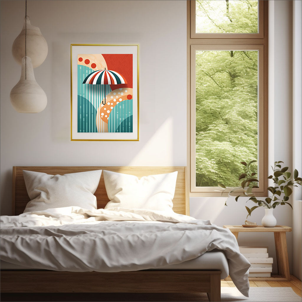 傘のアートポスター寝室配置イメージ