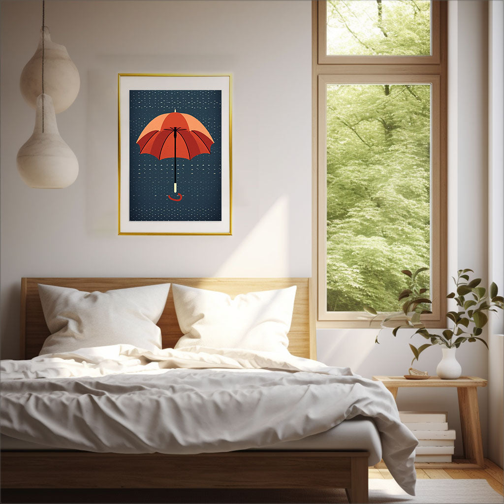 傘のアートポスター寝室配置イメージ