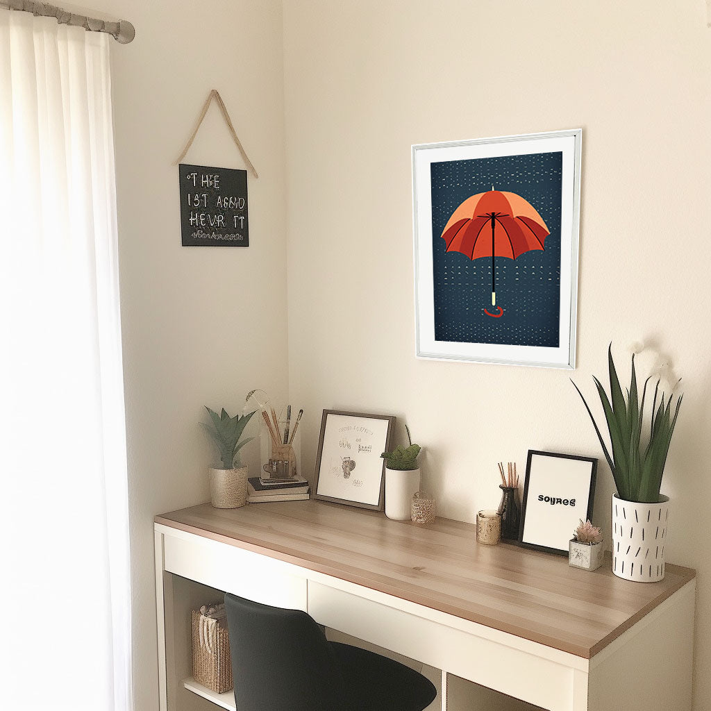 傘のアートポスター机配置イメージ