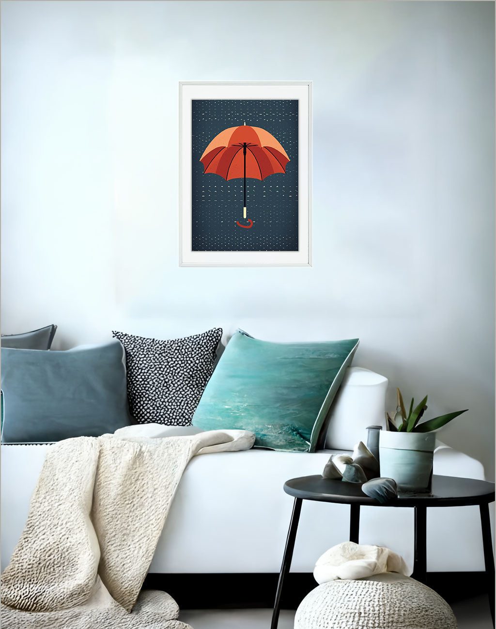 傘のアートポスターソファ配置イメージ