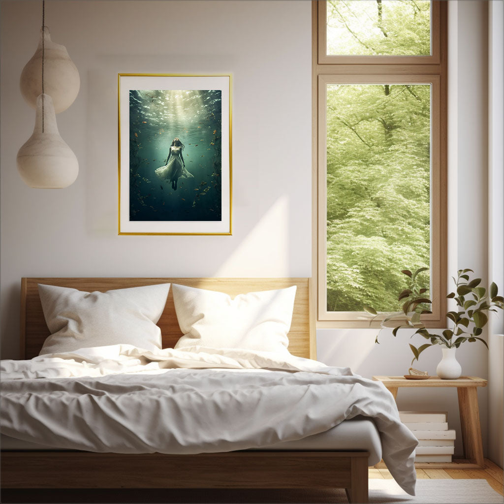 水中写真のアートポスター寝室配置イメージ