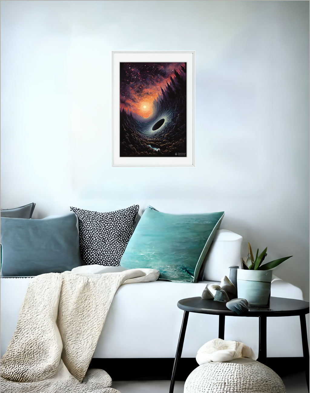 宇宙のアートポスターソファ配置イメージ