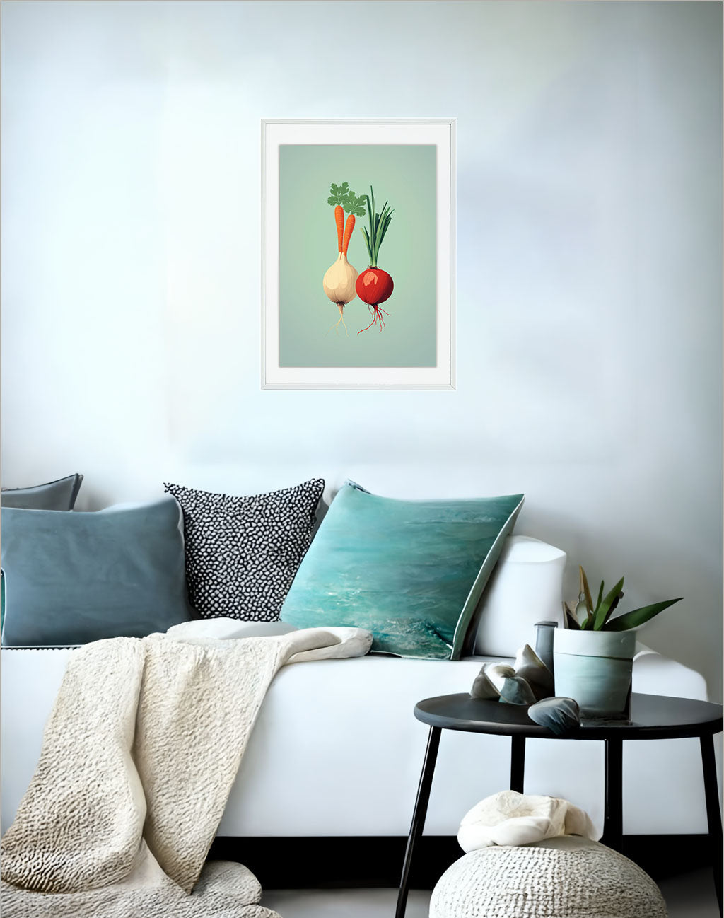 野菜のアートポスターソファ配置イメージ