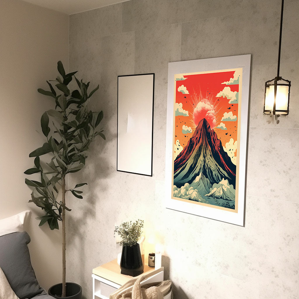 火山のアートポスター廊下配置イメージ
