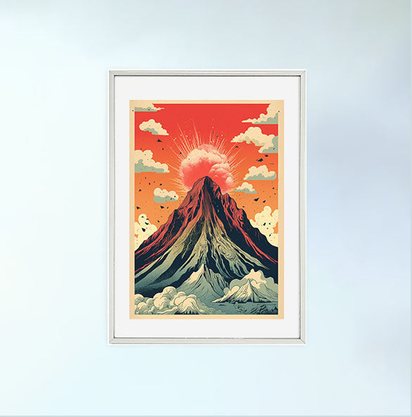 火山のアートポスター銀フレームあり