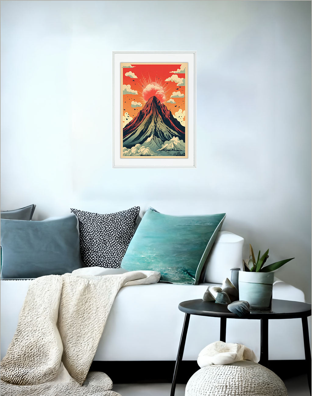火山のアートポスターソファ配置イメージ