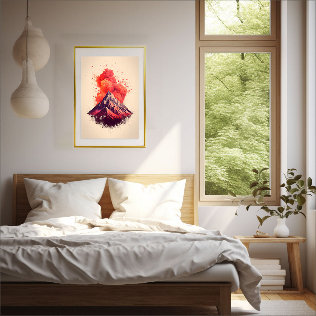 火山のアートポスター寝室配置イメージ