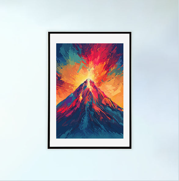 火山のアートポスター黒フレームあり