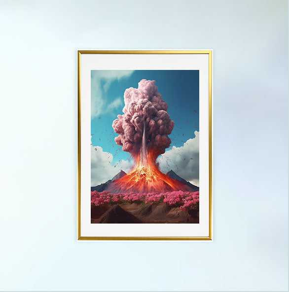 火山のアートポスター金フレームあり